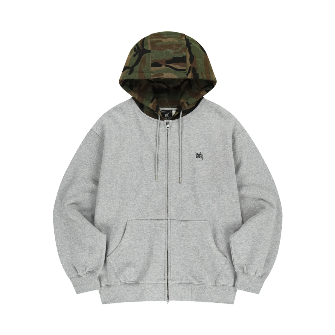 BLSMHZ004MG Brownbreath Tag Camo Block Hood Zip Up Melange Grey