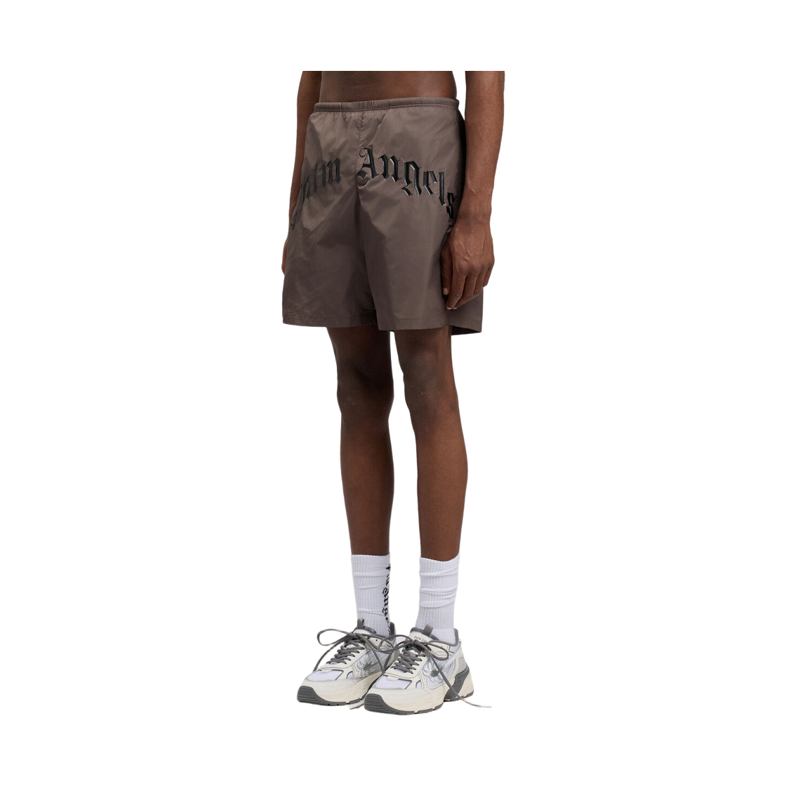 팜엔젤스 커브드 로고 스윔쇼츠 - 브라운 블랙(Palm Angels Curved Logo Swimshort - Brown Black) - 3
