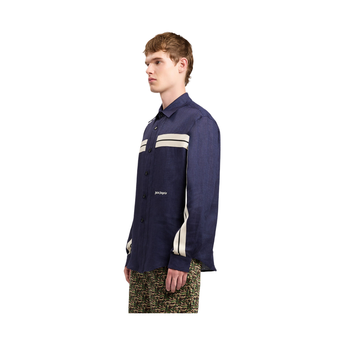 팜엔젤스 클래식 로고 린넨 트랙셔츠 - 네이비 블루 오프 화이트(Palm Angels Classic Logo Linen Trackshirt - Navy Blue Off White) - 3