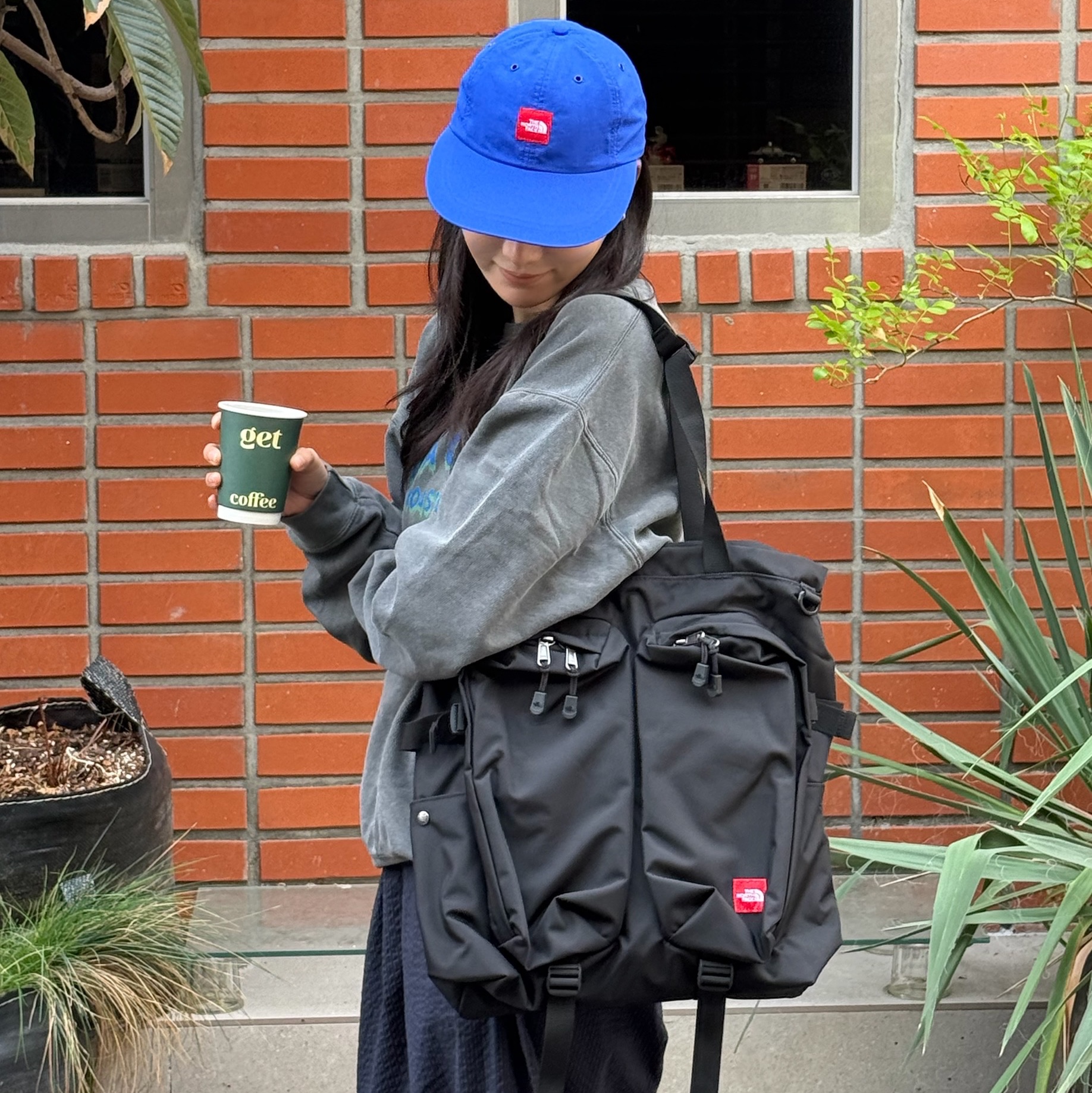 The North Face TNF Red Box Nylon Hat Blue - 26SS 착용 스타일 - 3
