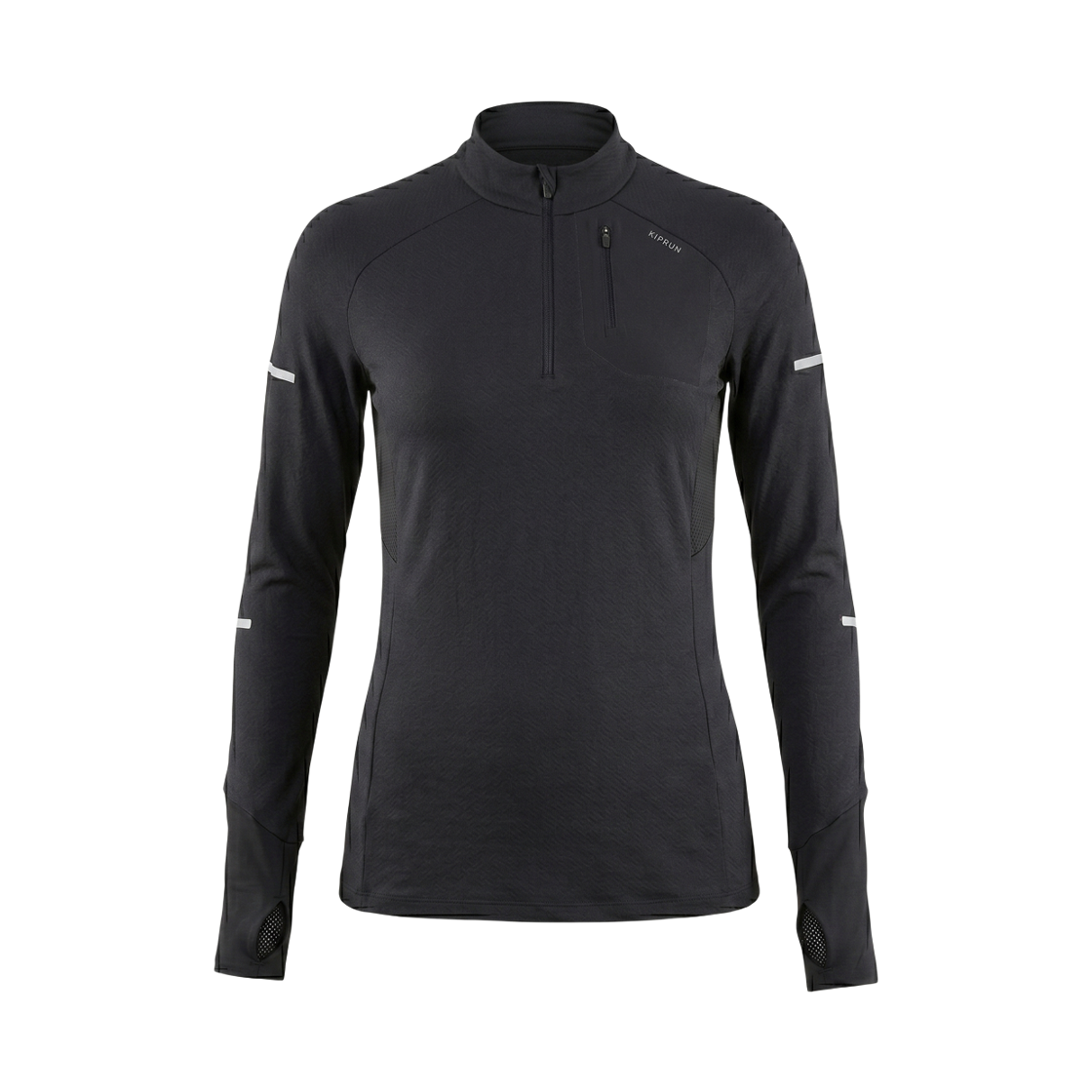 데카트론 여성 하프집 러닝 긴팔 티 런 웜 900 스모크 블랙(DECATHLON Women's Half-Zip Running Long-Sleeved T-Shirt Kiprun Run Warm 900 Smoke Black) - 1