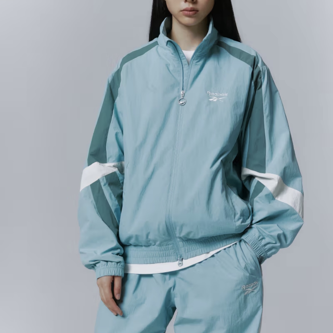 Reebok Legend Warm-Up Windbreaker Mint, Reebok Legend Warm-Up Windbreaker Yellow Navy 착용 스타일 - 1