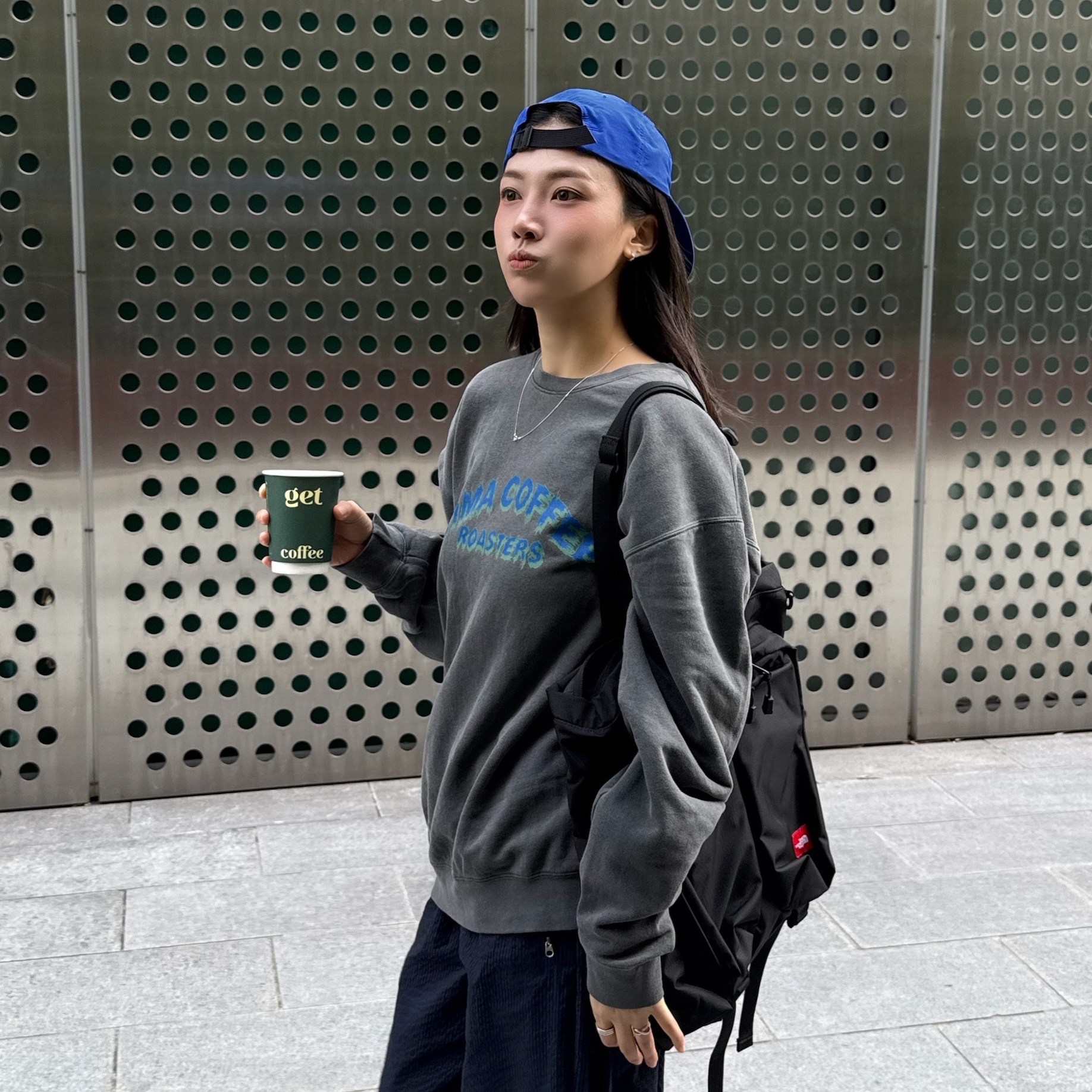 The North Face TNF Red Box Nylon Hat Blue - 26SS 착용 스타일 - 2