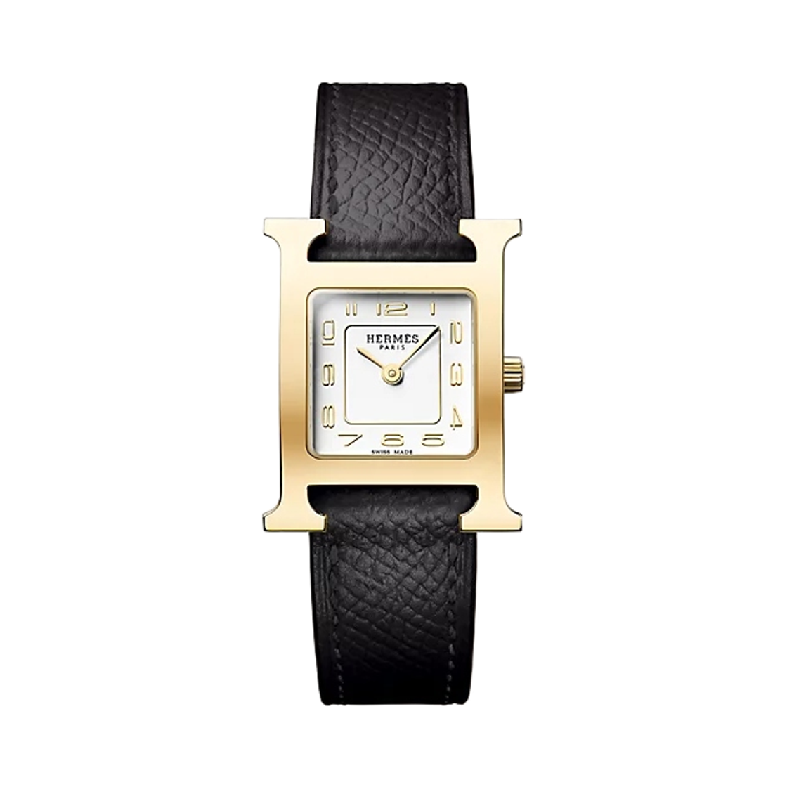 에르메스 H 아워 워치 스몰 누아 앱송 카프스킨 스트랩 & 옐로우 골드 스틸(Hermes Heure H Watch Small Noir Epsom Calfskin Strap & Yellow Gold Steel)