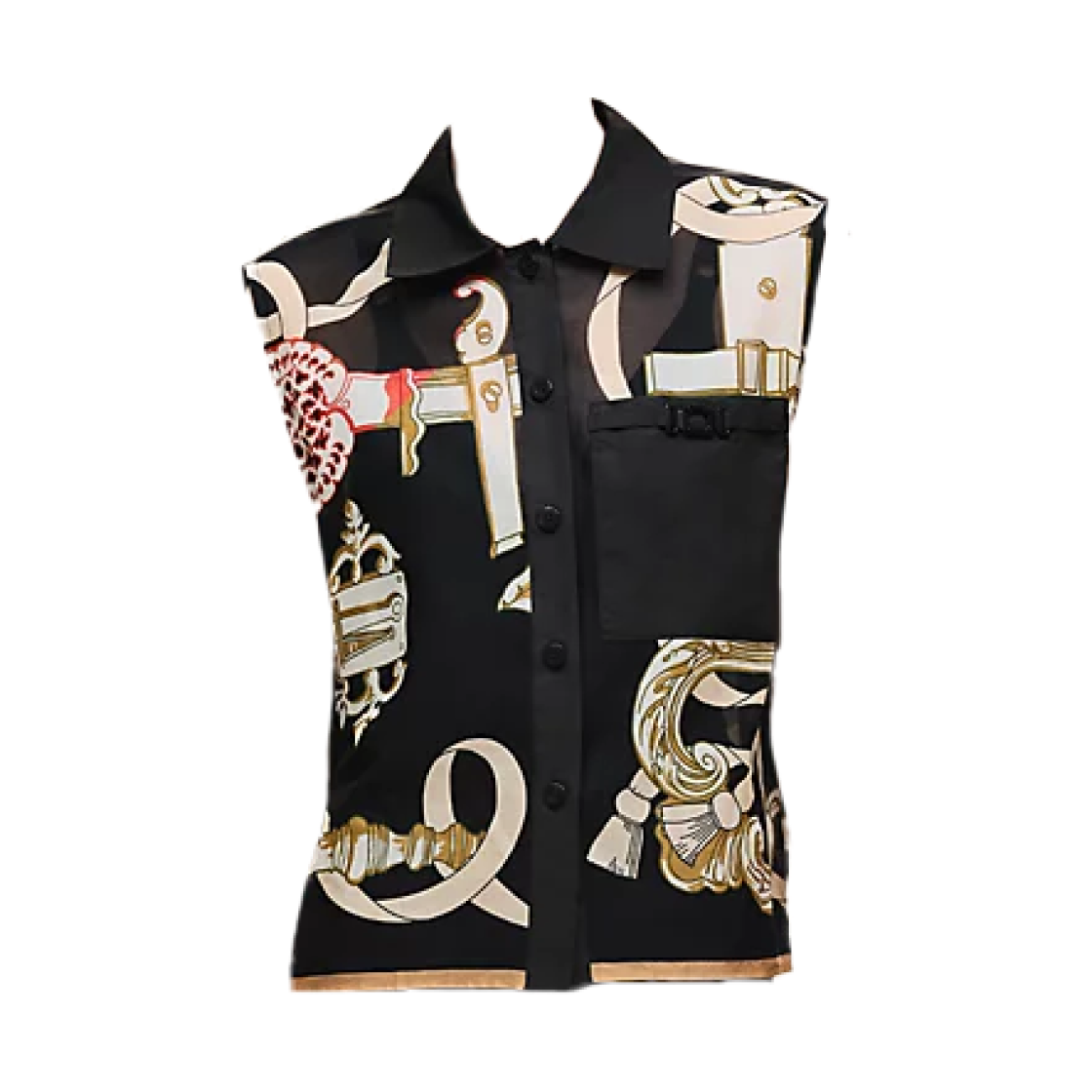 (W) 에르메스 페로느리 리믹스 슬리브리스 비치 셔츠 누아((W) Hermes Ferronnerie Remix Sleeveless Beach Shirt Noir) - 1