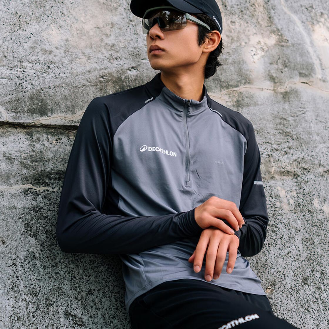 데카트론 남성 하프집 러닝 긴팔 티 런 드라이 500 카본 그레이(DECATHLON Men’s Half-Zip Running Long-Sleeved T-Shirt Run Dry 500 Carbon Grey) - 4
