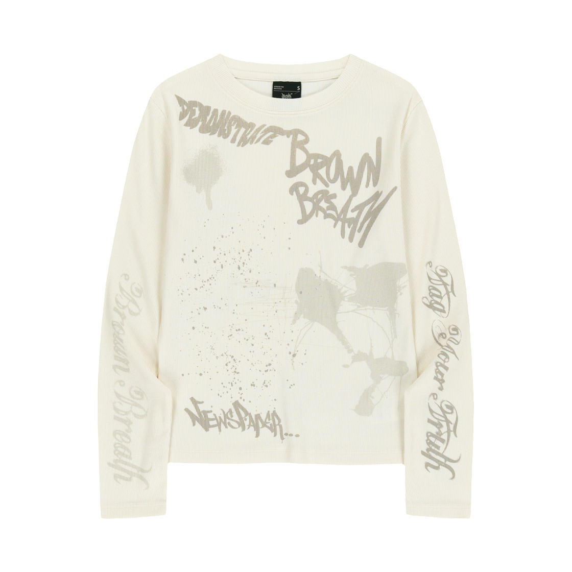 (W) 브라운브레스 그래피티 크롭 롱슬리브 아이보리((W) Brownbreath Graffiti Crop Longsleeve Ivory) - 1