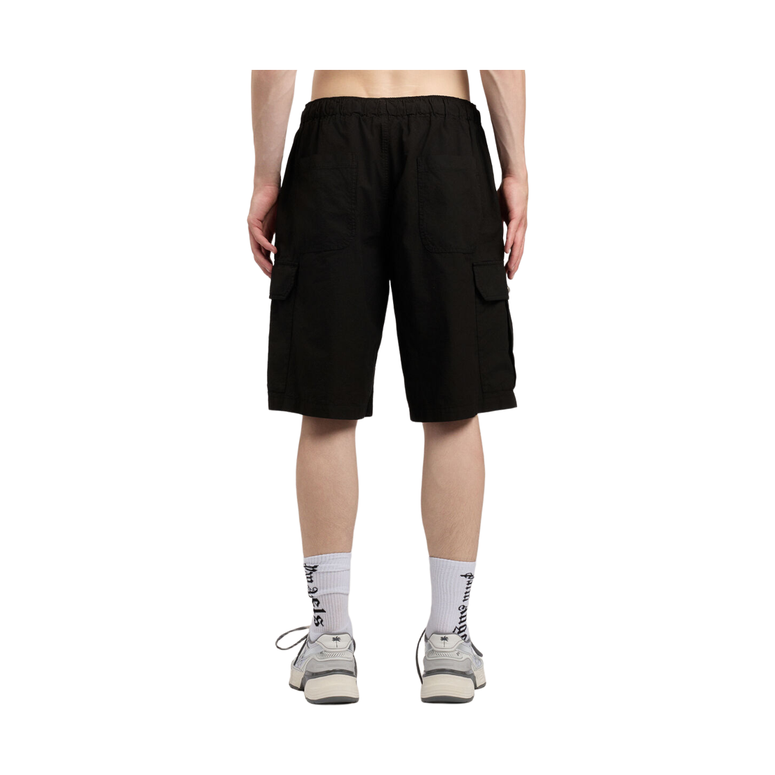 팜엔젤스 커브드 로고 루즈 카고 쇼츠 - 블랙 오프 화이트(Palm Angels Curved Logo Loose Cargo Shorts - Black Off White) - 4