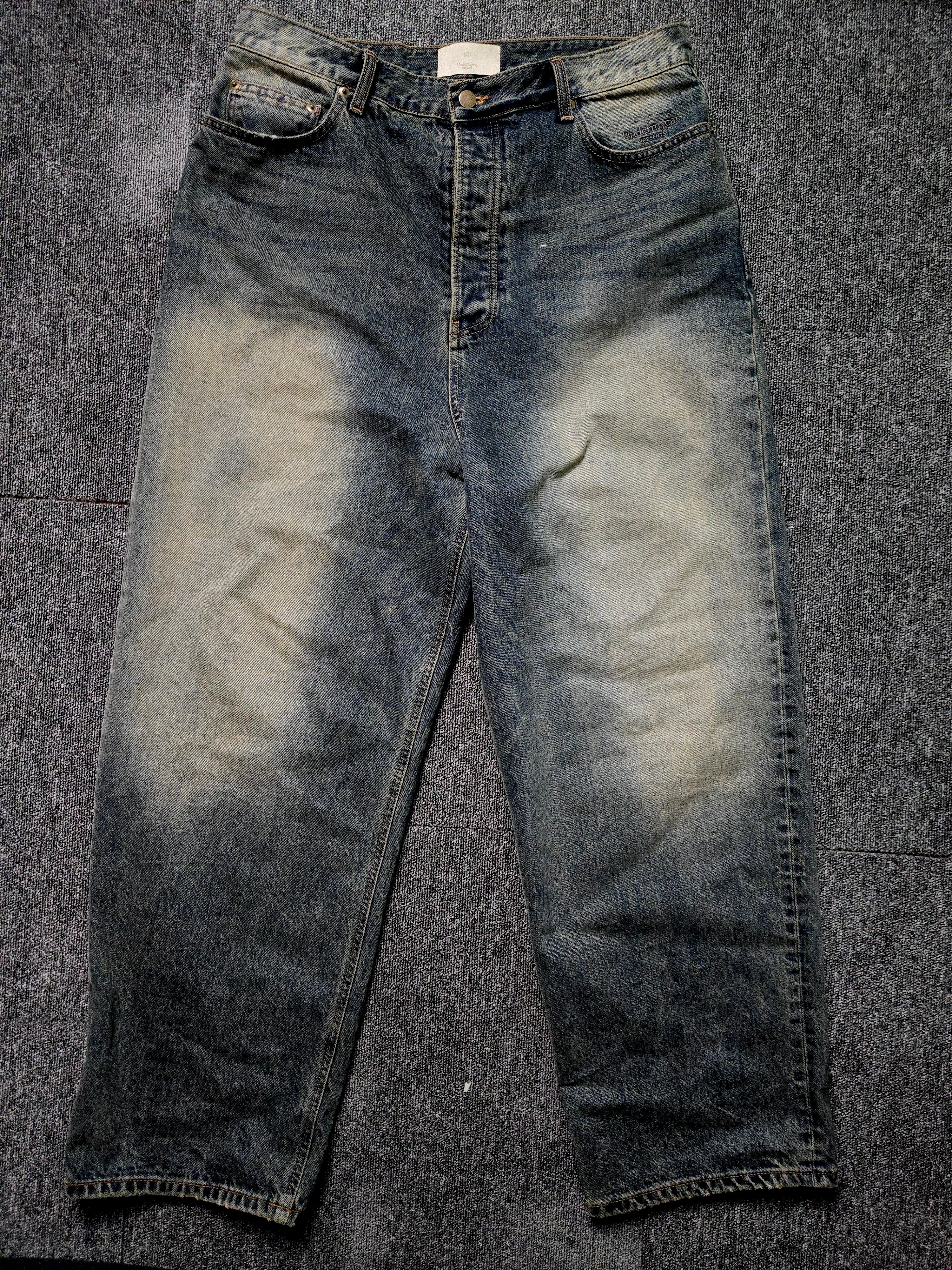 Undermycar Mu.26 Anti Fxxking Logo Play Brush Washed Wide Jeans Oil Blue 착용 스타일 - 8