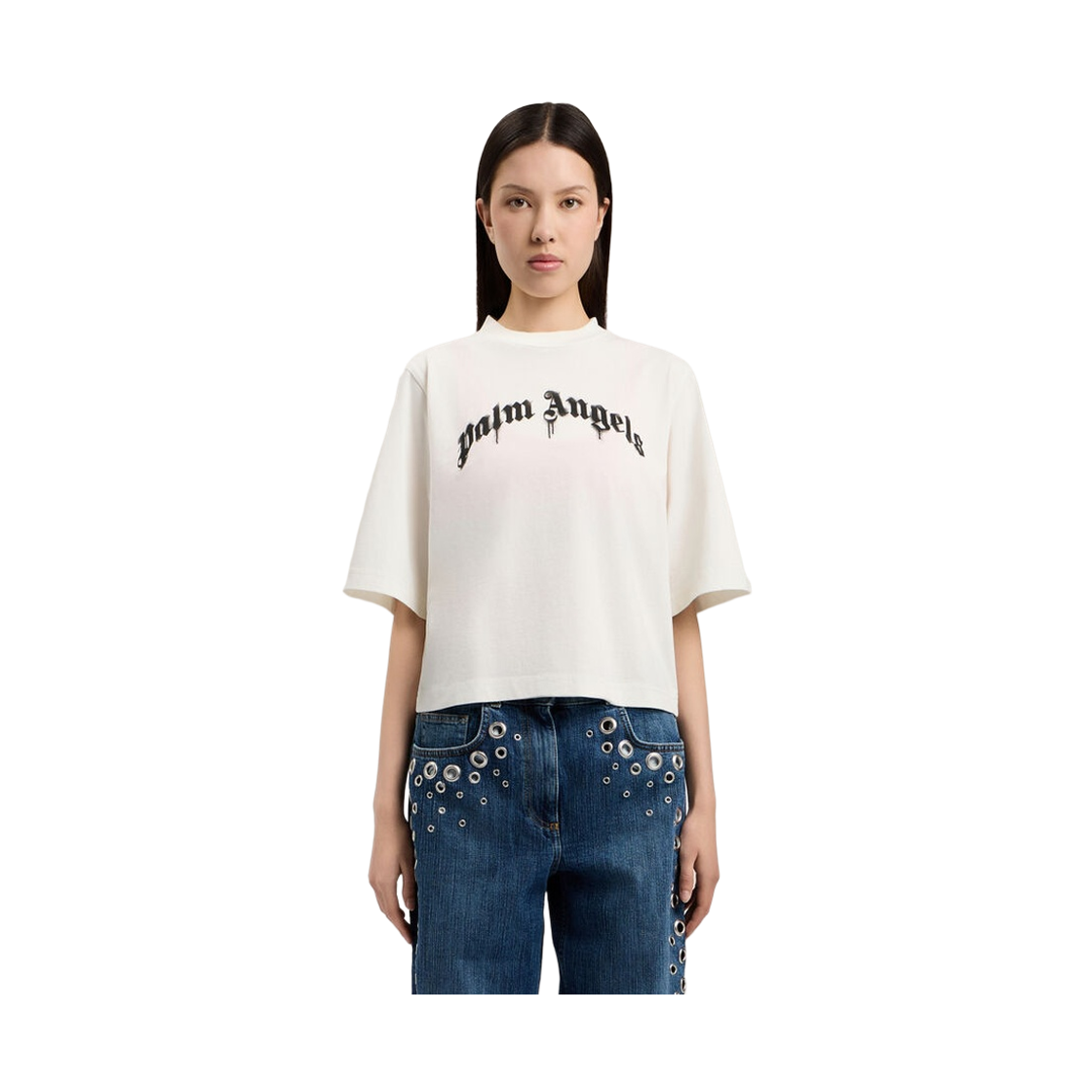 팜엔젤스 커브드 로고 박시 티셔츠 - 오프 화이트 블랙(Palm Angels Curved Logo Boxy Tee - Off White Black) - 3