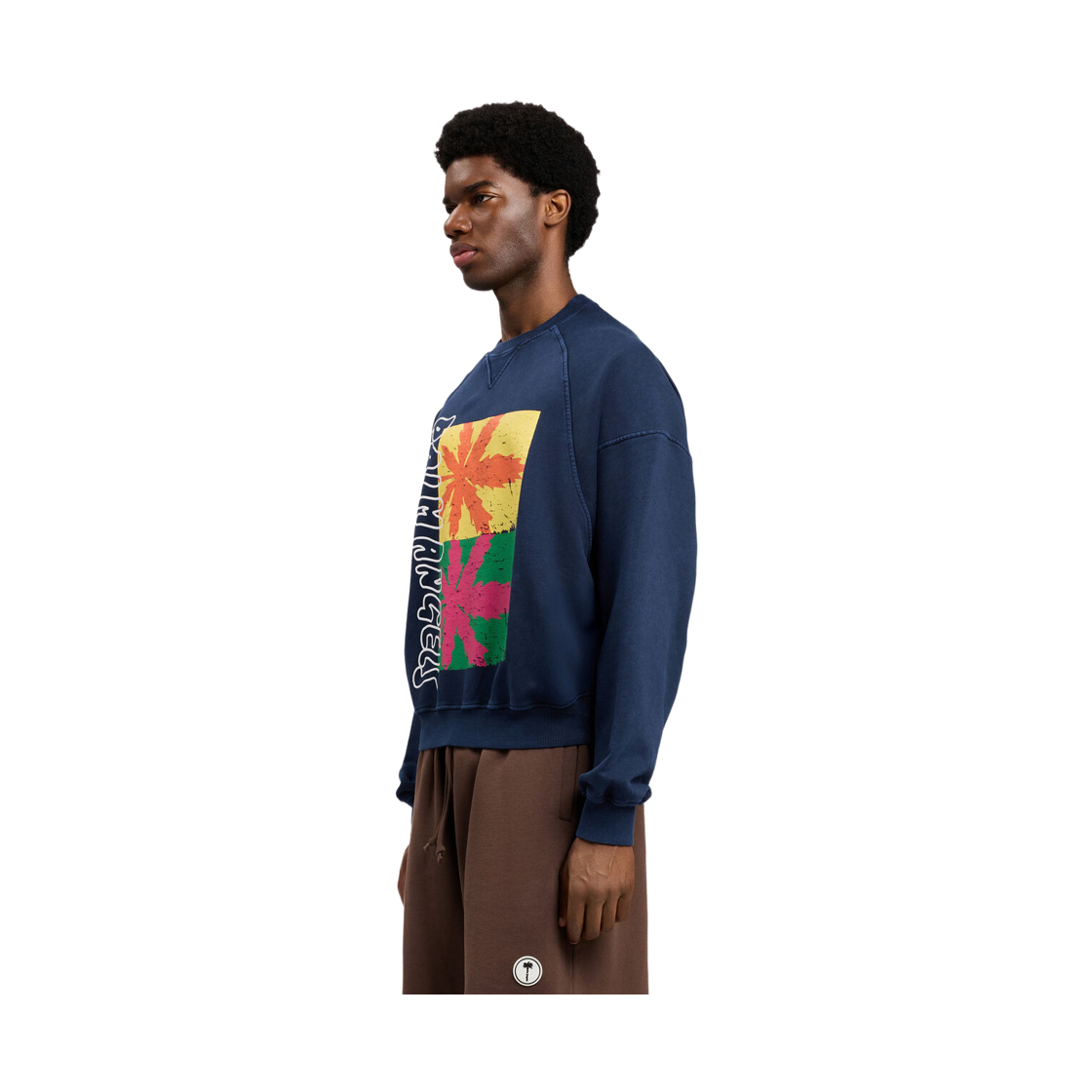 팜엔젤스 팜 리프 레글런 루즈 크루 - 네이비 블루 멀티컬러(Palm Angels Palm Leaf Raglan Loose Crew - Navy Blue Multicolor) - 3