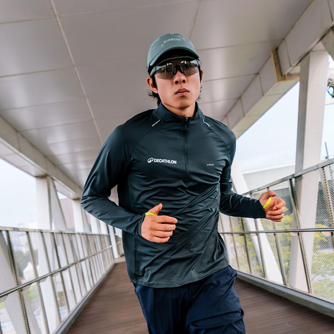 데카트론 남성 하프집 러닝 긴팔 티 런 드라이 500 스모크 그린(DECATHLON Men’s Half-Zip Running Long-Sleeved T-Shirt Run Dry 500 Smoke Green) - 3