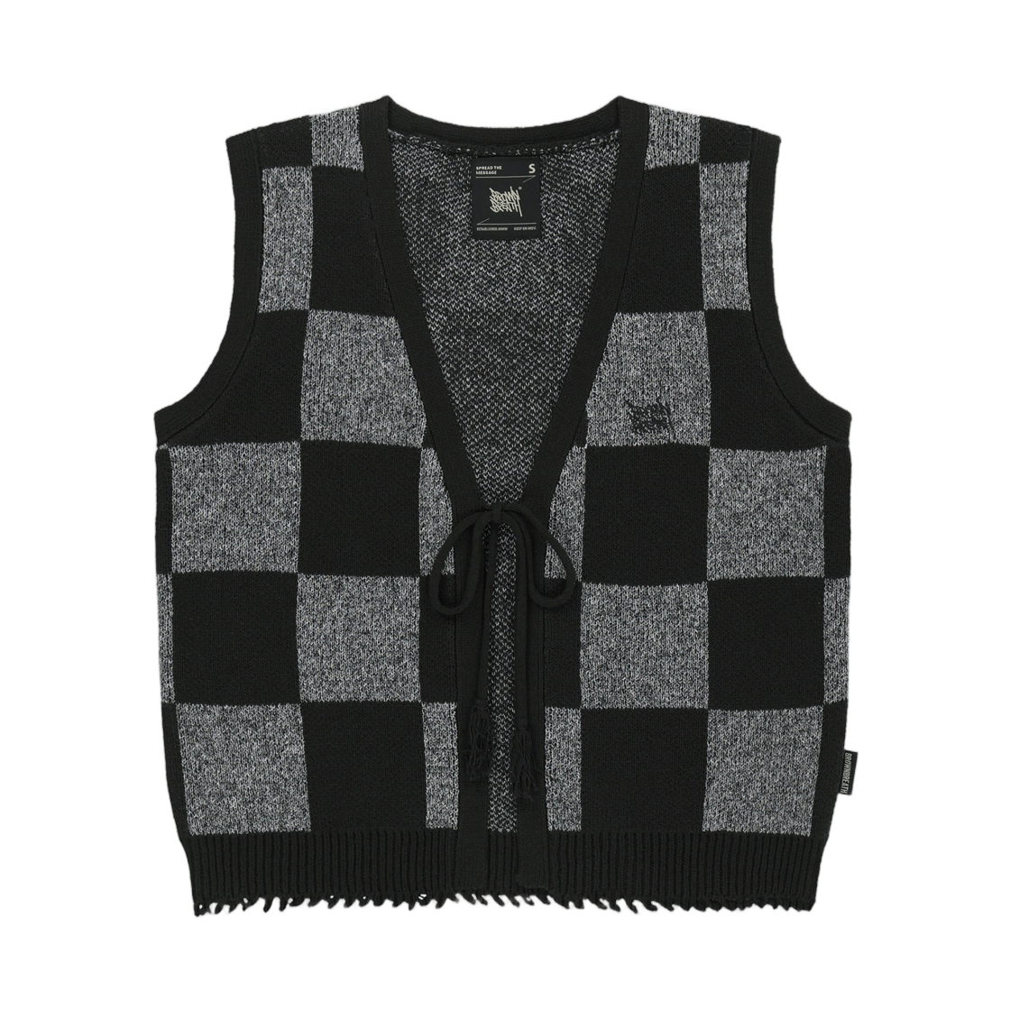 BLMWVTW01BK (W) Brownbreath Tag Check Crochet Vest Black