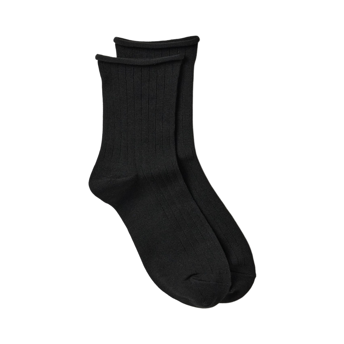 480716-09 (W) Uniqlo Heattech Socks Ribbed Top Roll Black