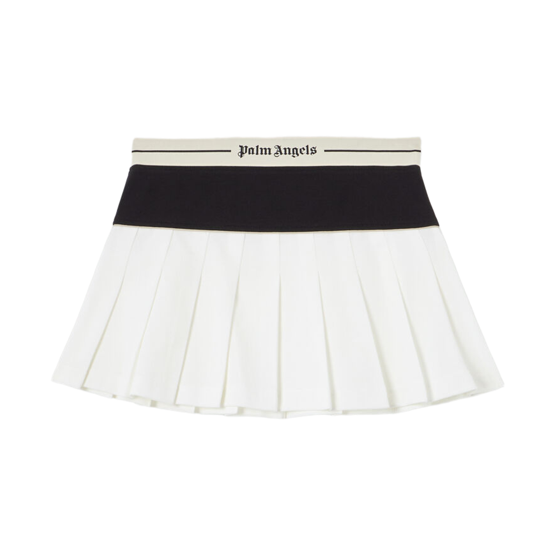 팜엔젤스 로고 스트레이트 플리츠 스커트 - 오프 화이트 블랙(Palm Angels Logo Straight Pleated Skirt - Off White Black)