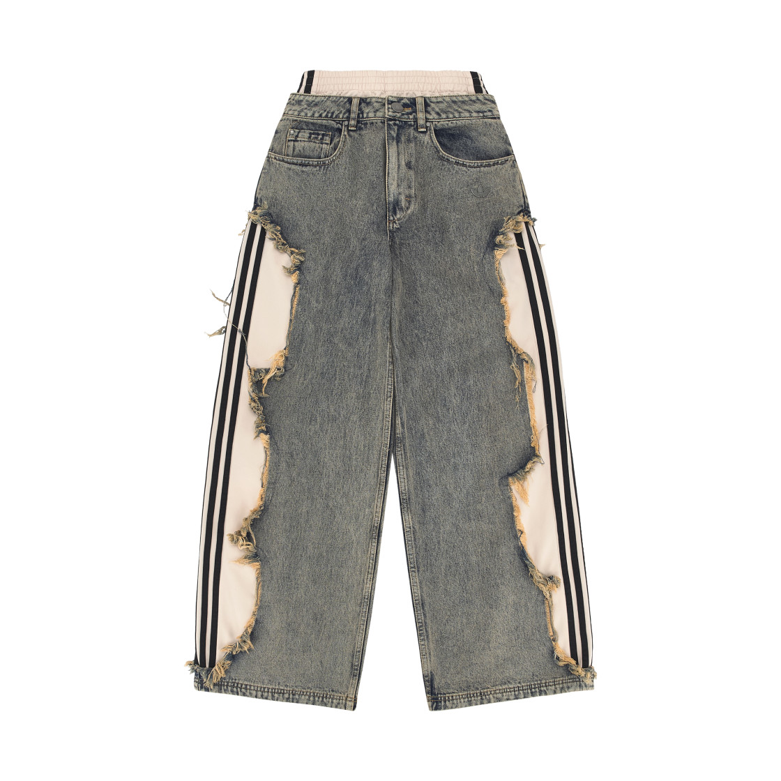 (W) 아디다스 아딜레늄 5.0 디컨스트럭티드 데님 팬츠 초키 브라운 - KR 사이즈((W) Adidas Adilenium 5.0 Deconstructed Denim Pants Chalky Brown - KR Sizing)