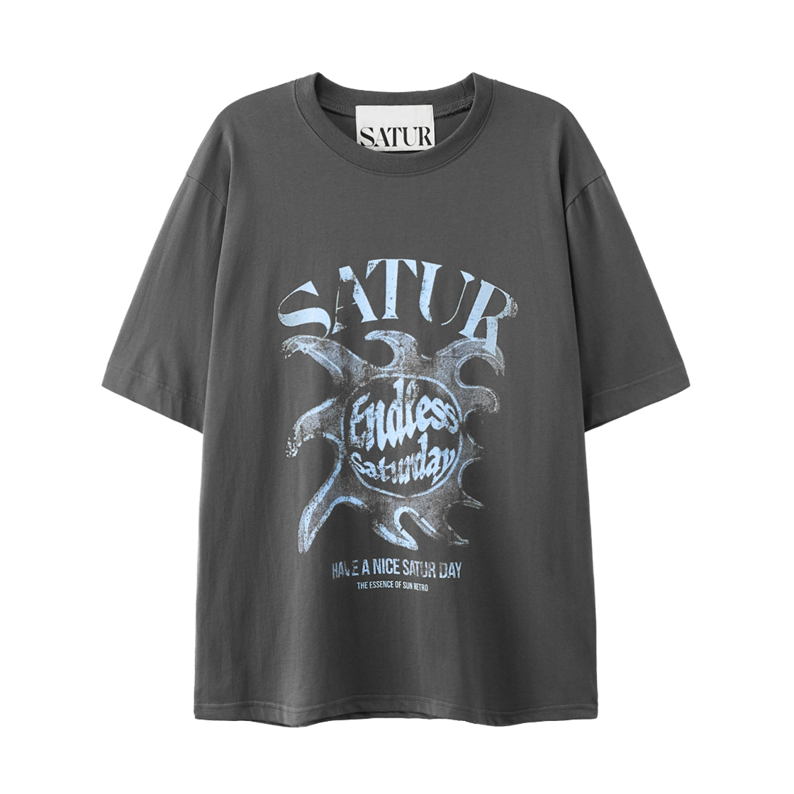 세터 썬 레트로 그래픽 반팔 티셔츠 차콜 블루