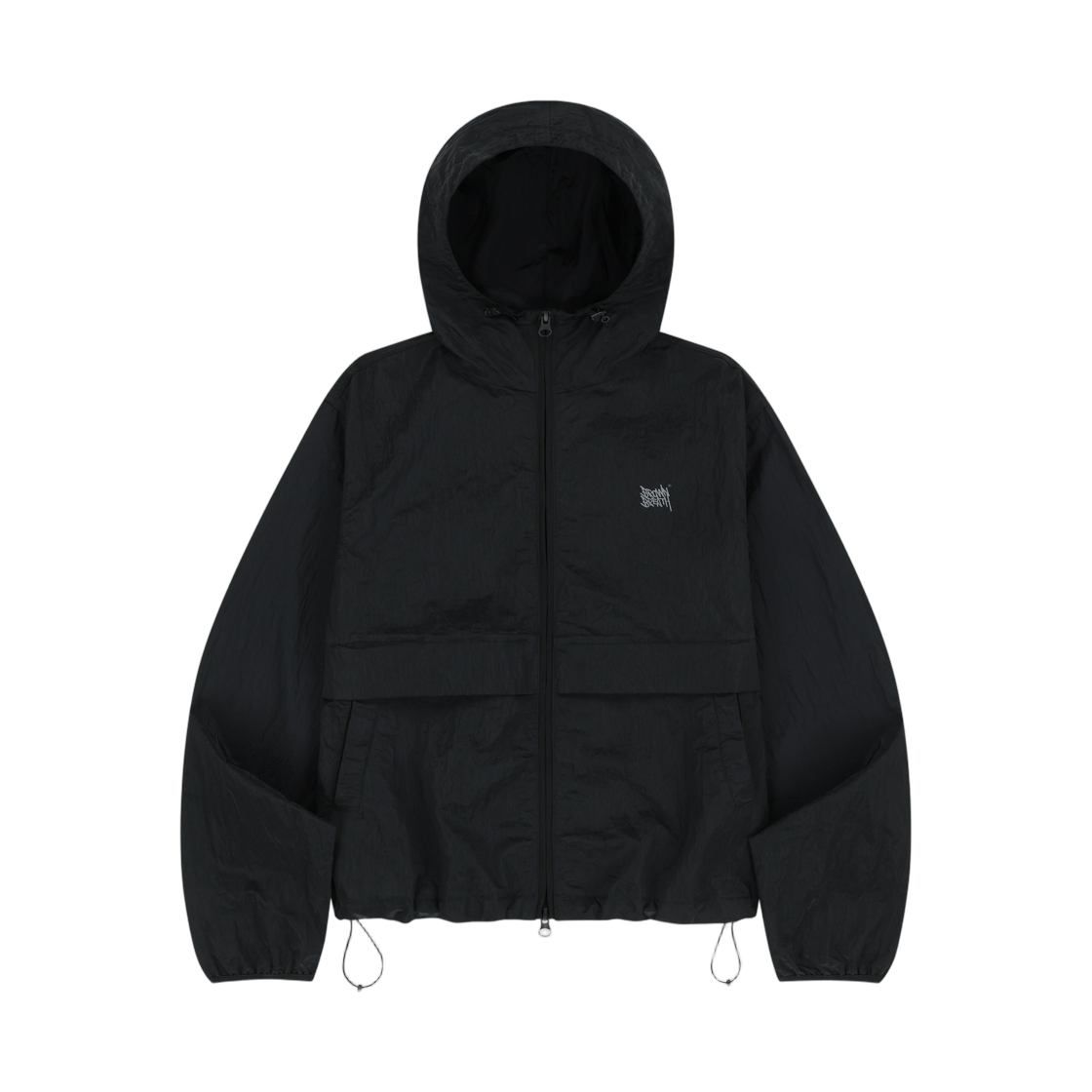 (W) 브라운브레스 태그 하이넥 후디 윈드브레이커 블랙((W) Brownbreath Tag High Neck Hoodie Windbreaker Black)