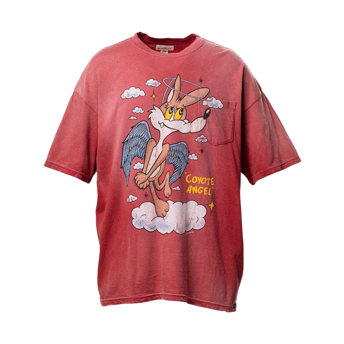 카미야 코요테 엔젤 디스트레스드 포켓 티셔츠 레드(Kamiya Coyote Angel Distressed Pocket T-Shirt Red)