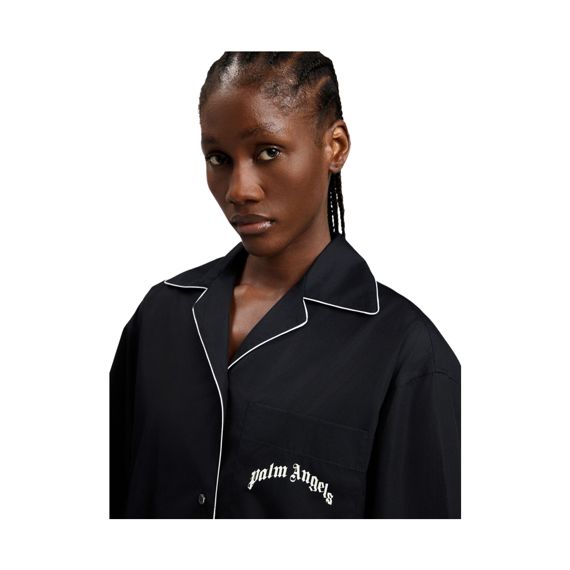 팜엔젤스 커브드 로고 볼링 셔츠 - 블랙 오프 화이트(Palm Angels Curved Logo Bowling Shirt - Black Off White) - 5