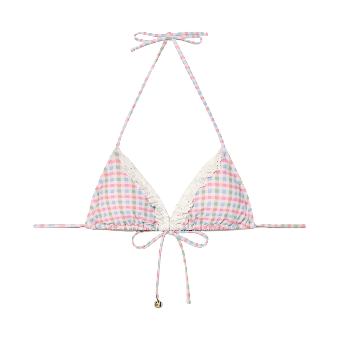 (W) 글로니 프릴 비키니 탑 캔디 블록((W) Glowny Frill Bikini Top Candy Block) - 1