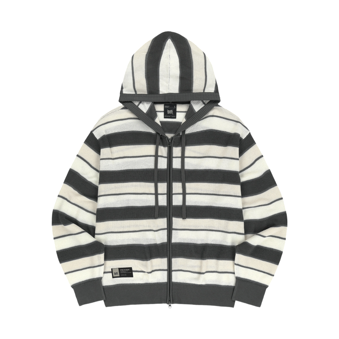 BLMMHZ002GR Brownbreath Striped Jacquard Hood Zip Up Grey