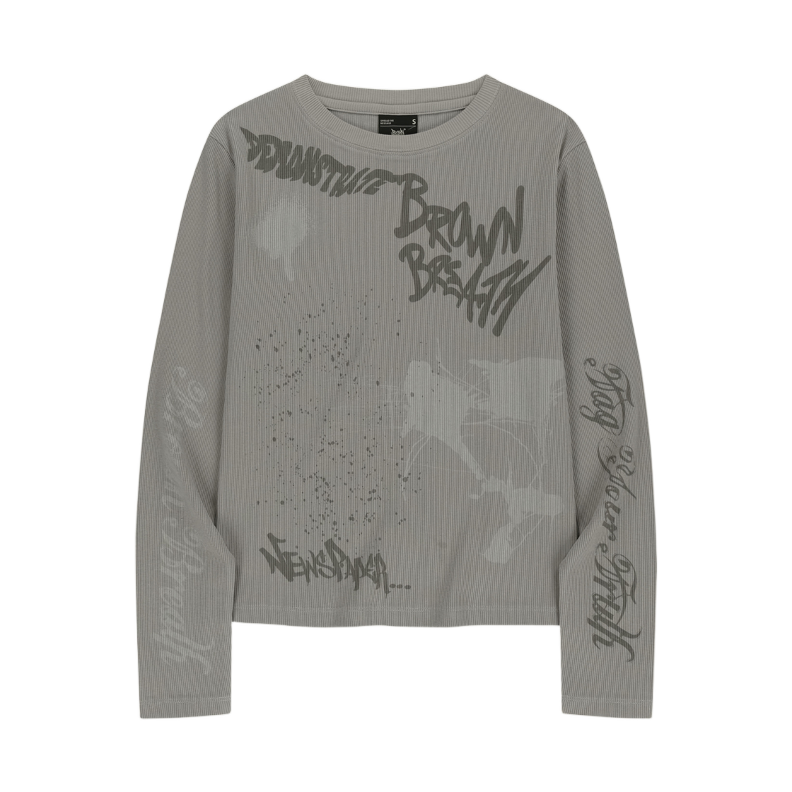 (W) 브라운브레스 그래피티 크롭 롱슬리브 그레이((W) Brownbreath Graffiti Crop Longsleeve Grey) - 1