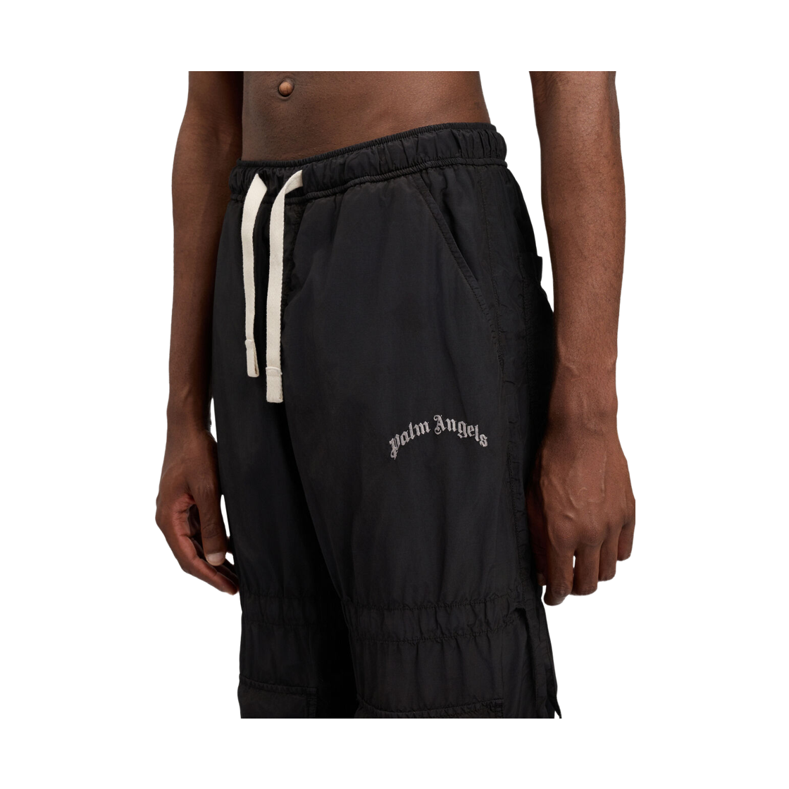 팜엔젤스 커브드 로고 드로즈 카고 팬츠 - 블랙 오프 화이트(Palm Angels Curved Logo Drawscargo Pants - Black Off White) - 5