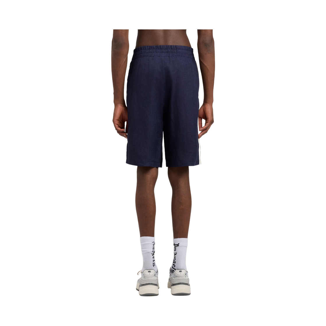 팜엔젤스 클래식 로고 린넨 TRK 쇼츠 - 네이비 블루 오프 화이트(Palm Angels Classic Logo Linen Trk Shorts - Navy Blue Off White) - 4