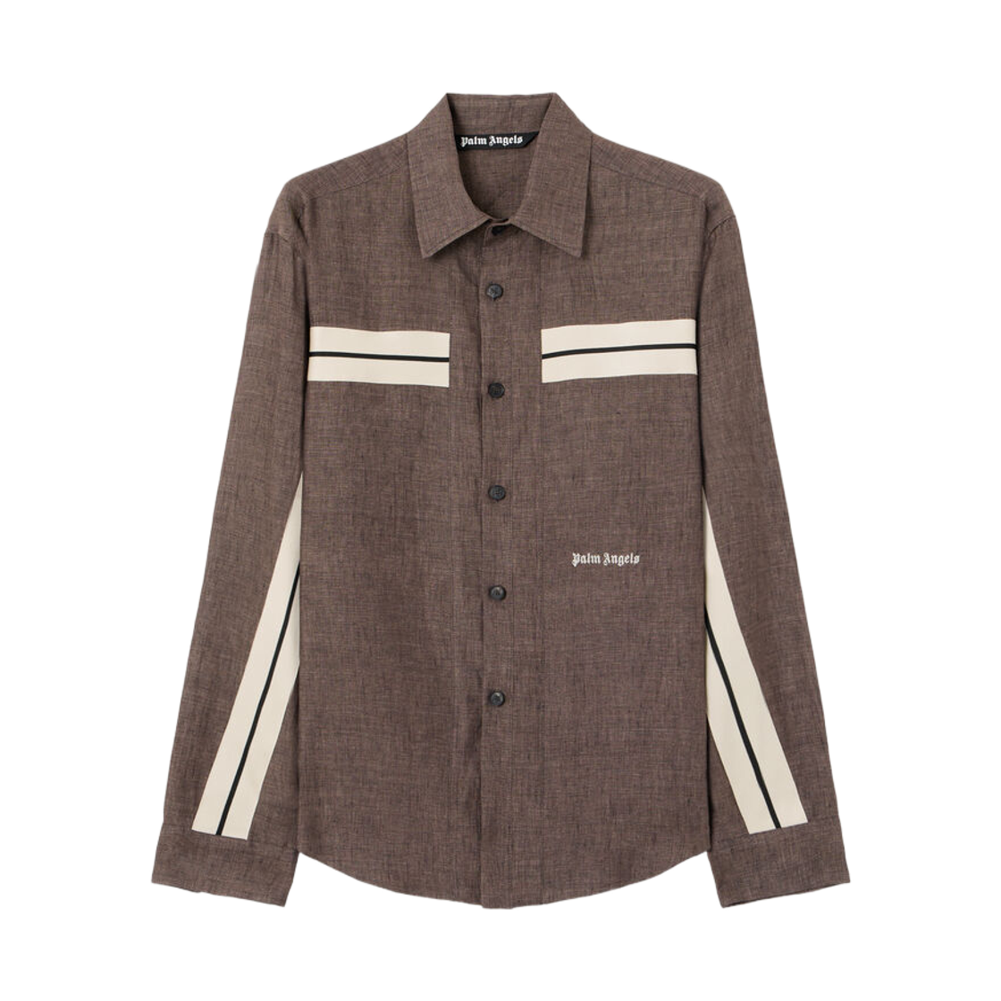 팜엔젤스 클래식 로고 린넨 트랙셔츠 - 브라운 오프 화이트(Palm Angels Classic Logo Linen Trackshirt - Brown Off White)