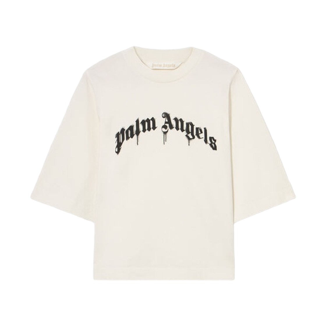 팜엔젤스 커브드 로고 박시 티셔츠 - 오프 화이트 블랙(Palm Angels Curved Logo Boxy Tee - Off White Black)