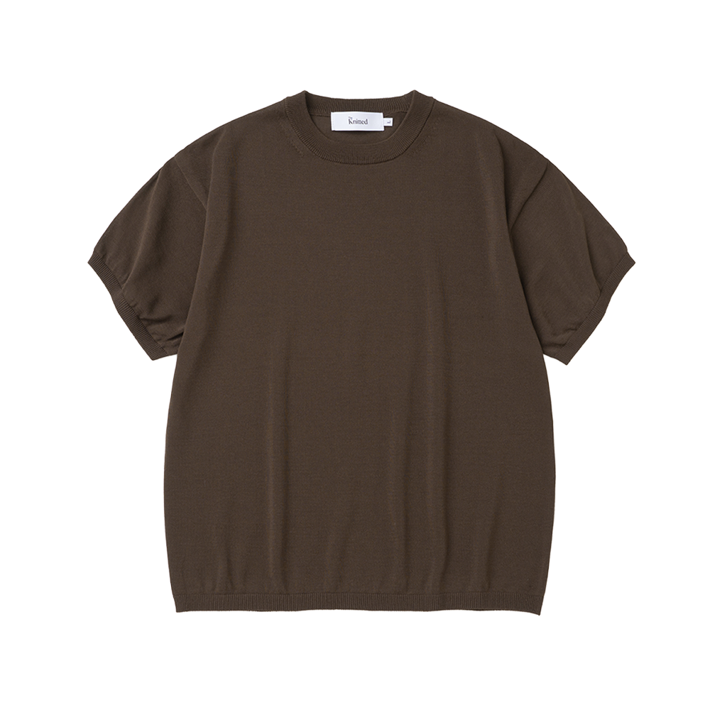 니티드 쉘론 싱글 크롭 라운드 니트 브라운(Knitted Shelron Single Crop Round Knit Brown)