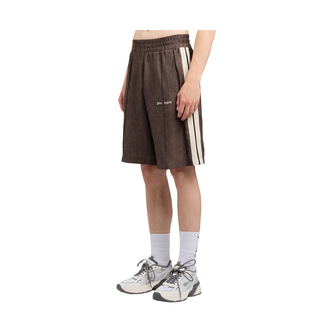 팜엔젤스 클래식 로고 린넨 TRK 쇼츠 - 브라운 오프 화이트(Palm Angels Classic Logo Linen Trk Shorts - Brown Off White) - 3