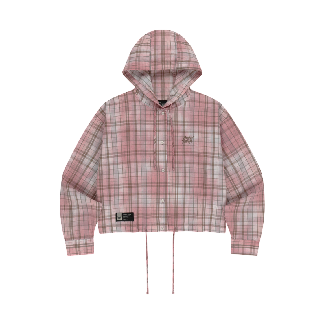 BLMWJKW01PK (W) Brownbreath Crop Chcek Hood Shirts Pink