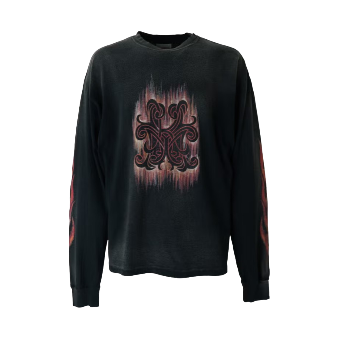 카미야 크레용 플레임 Kmy 롱슬리브 티셔츠 블랙(Kamiya Crayon Flame Kmy Long Sleeve T-Shirt Black)