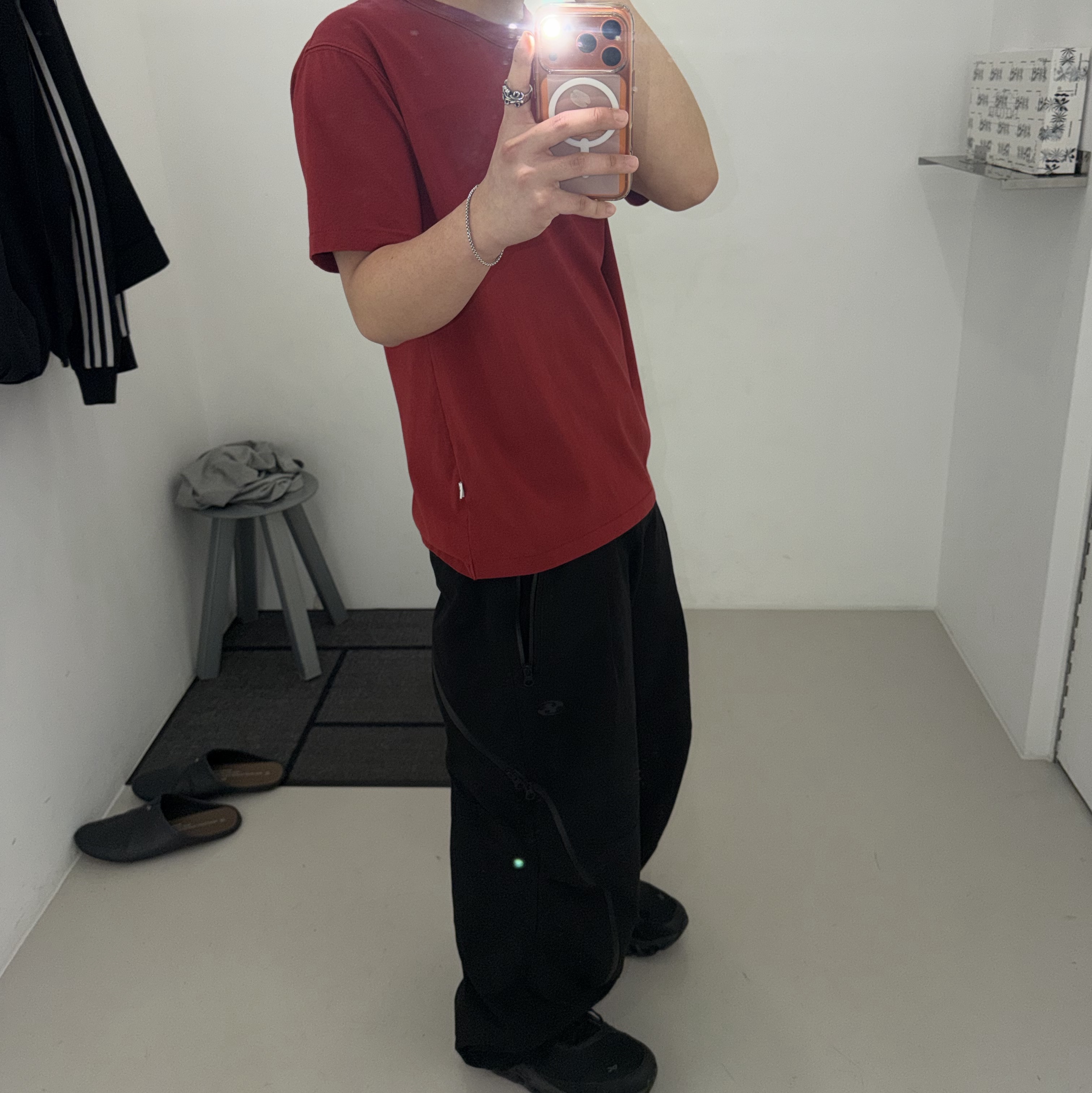 Sansan Gear Affine Curve Pants Black_26SS, On Running x Post Archive Faction (Paf) Cloudmonster 2 Thorn Brown 착용 스타일 - 1