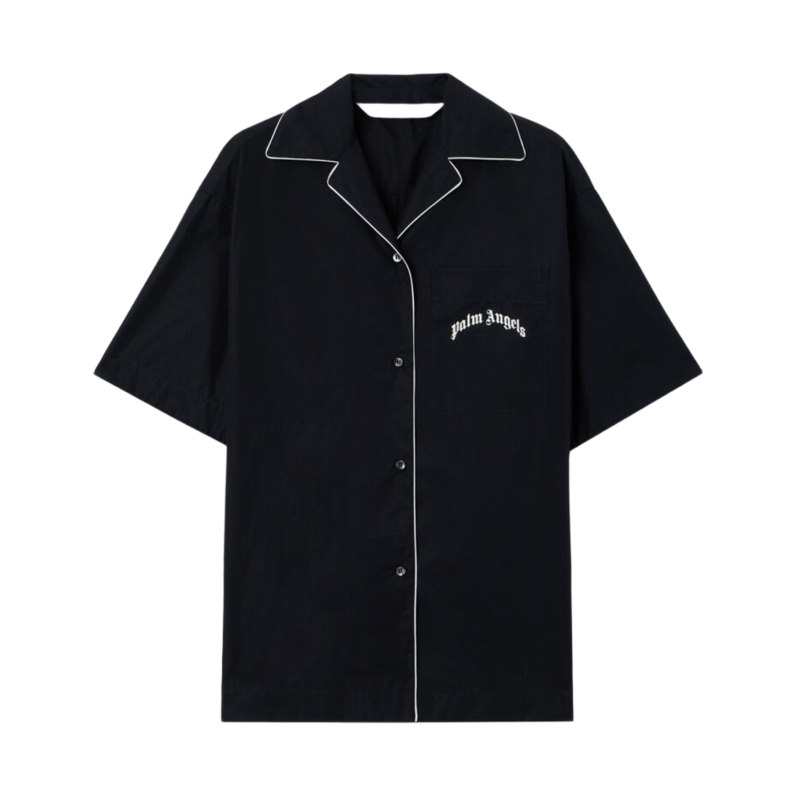 팜엔젤스 커브드 로고 볼링 셔츠 - 블랙 오프 화이트(Palm Angels Curved Logo Bowling Shirt - Black Off White)
