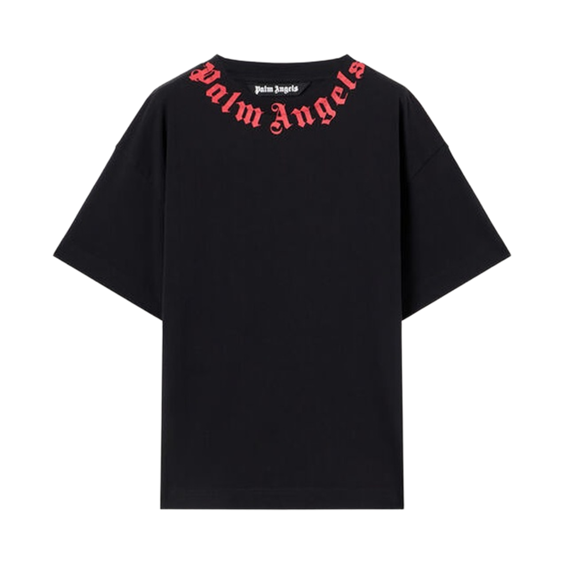 팜엔젤스 넥 로고 레귤러 티셔츠 - 블랙 레드(Palm Angels Neck Logo Regular Tee - Black Red)