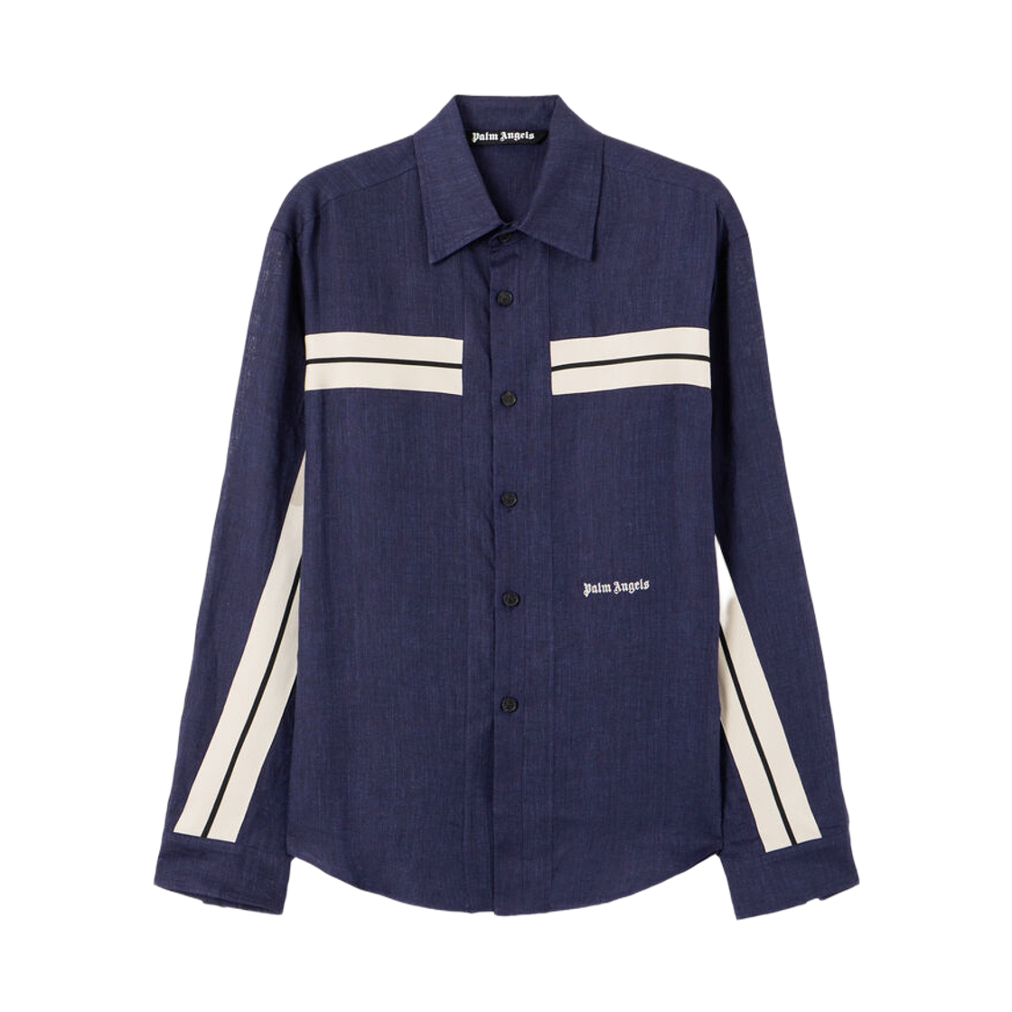 팜엔젤스 클래식 로고 린넨 트랙셔츠 - 네이비 블루 오프 화이트(Palm Angels Classic Logo Linen Trackshirt - Navy Blue Off White) - 1