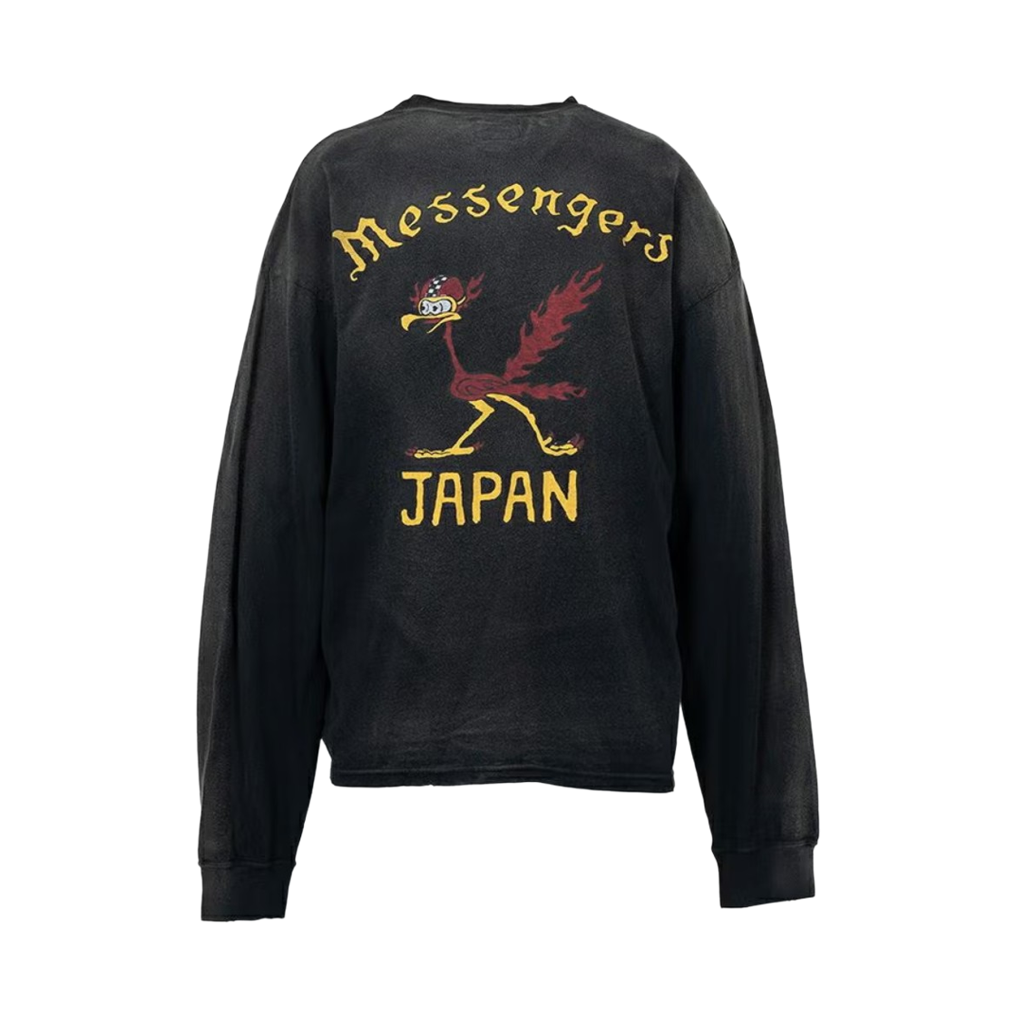 카미야 메신저 버드 디스트레스드 포켓 롱슬리브 티셔츠 블랙(Kamiya Messenger Bird Distressed Pocket Long Sleeve T-Shirt Black)