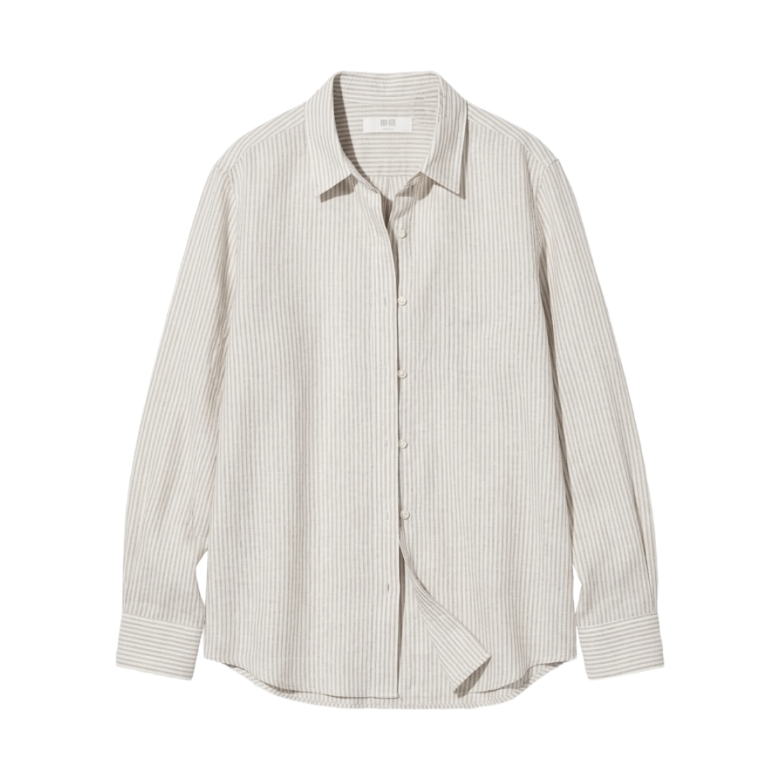 483869-32 (W) Uniqlo Striped Premium Linen Shirt Beige - JP