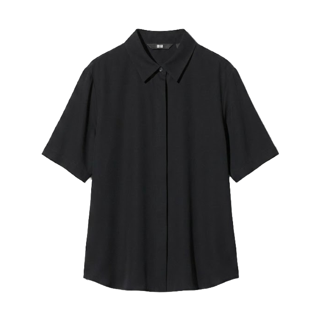 (W) 유니클로 레이온 숏슬리브 블라우스 블랙 - JP((W) Uniqlo Rayon Short Sleeve Blouse Black - JP) - 1