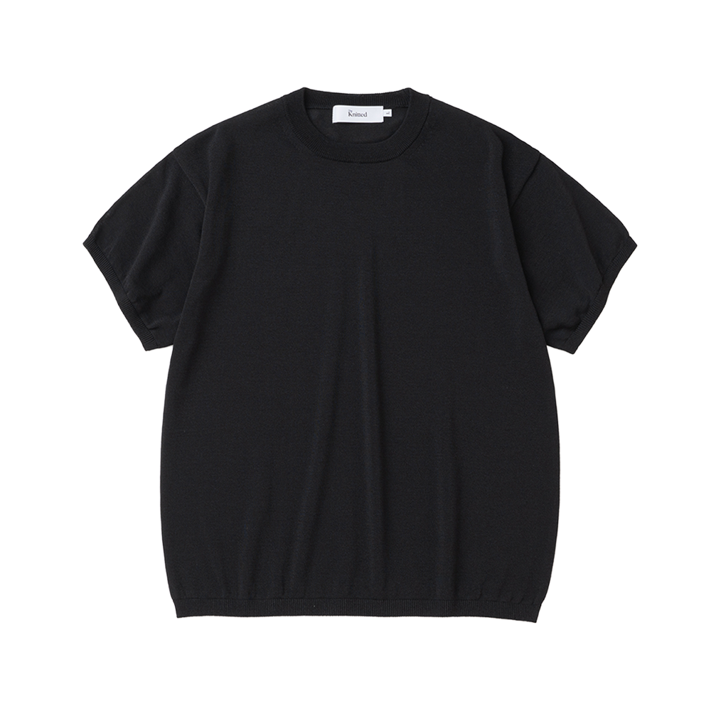 니티드 쉘론 냉감 싱글 크롭 라운드 니트 블랙(Knitted Shelron Cooling Single Crop Round Knit Black)