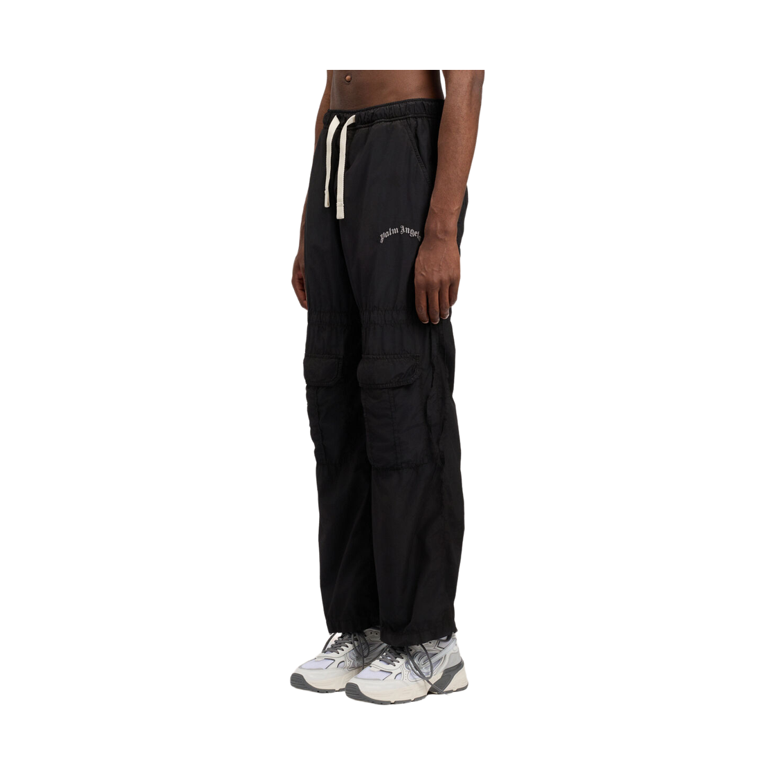 팜엔젤스 커브드 로고 드로즈 카고 팬츠 - 블랙 오프 화이트(Palm Angels Curved Logo Drawscargo Pants - Black Off White) - 3