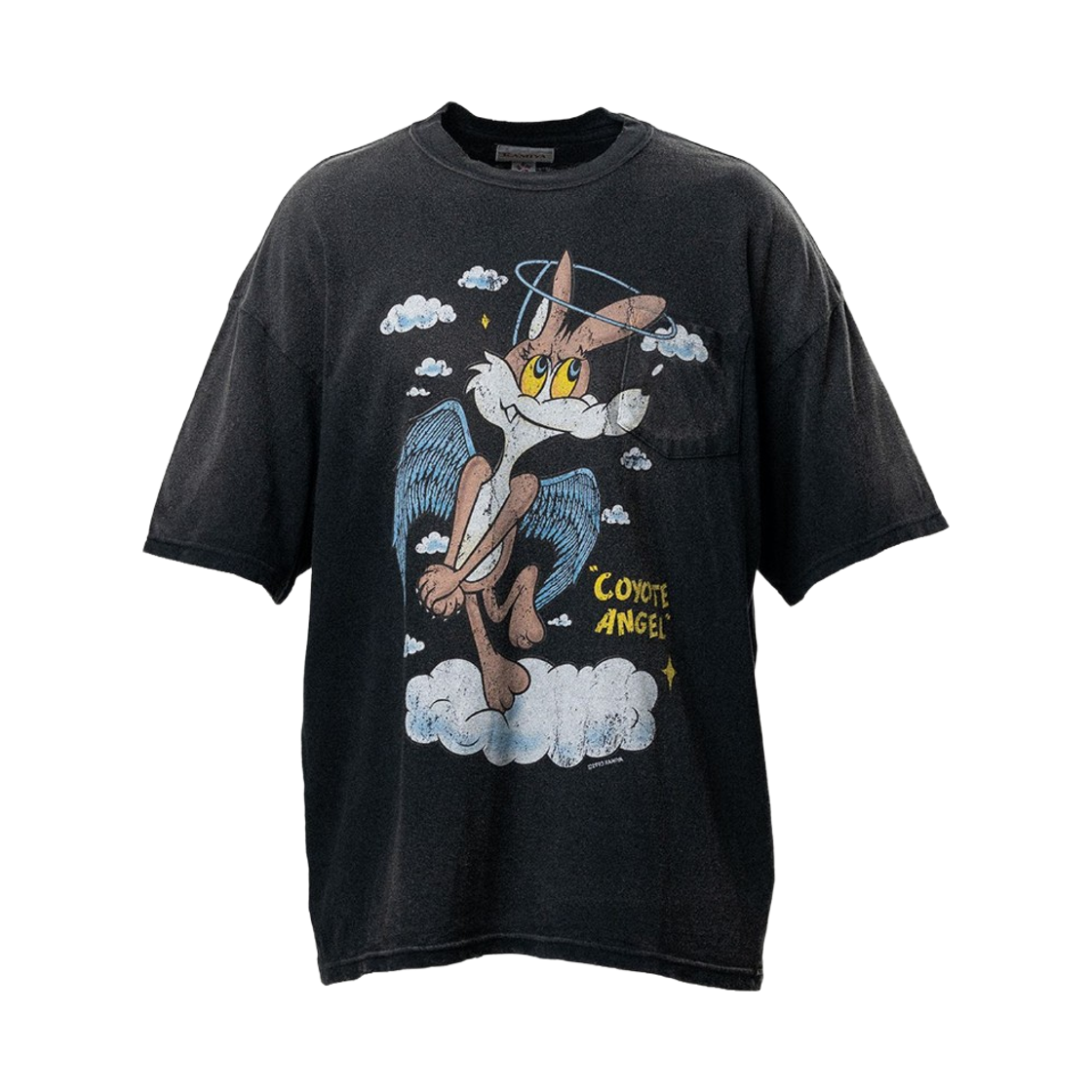 카미야 코요테 엔젤 디스트레스드 포켓 티셔츠 블랙(Kamiya Coyote Angel Distressed Pocket T-Shirt Black)