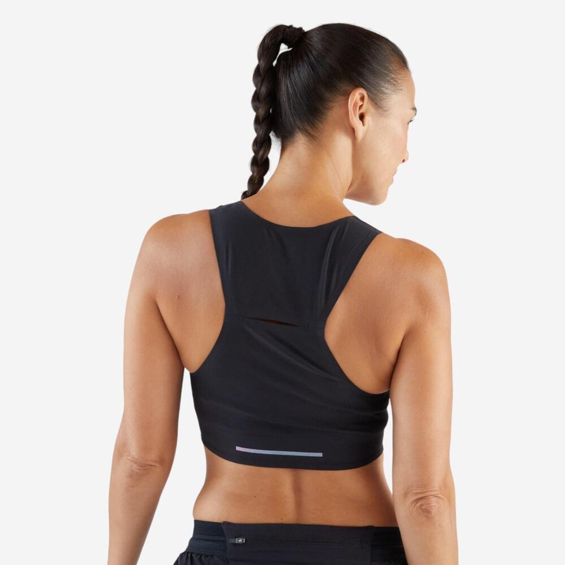 데카트론 여성 러닝 경량 크롭 싱글렛 런 라이트 900 스모크 블랙(DECATHLON Women's Running Lightweight Crop Singlet Run Light 900 Smoke Black) - 3