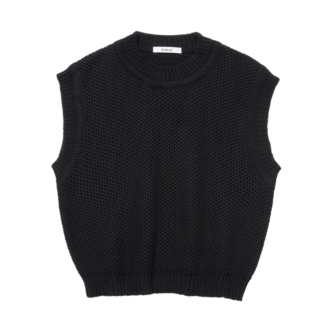니티드 코튼 내추럴 라운드 베스트 블랙(Knitted Cotton Nautral Round Vest Black)