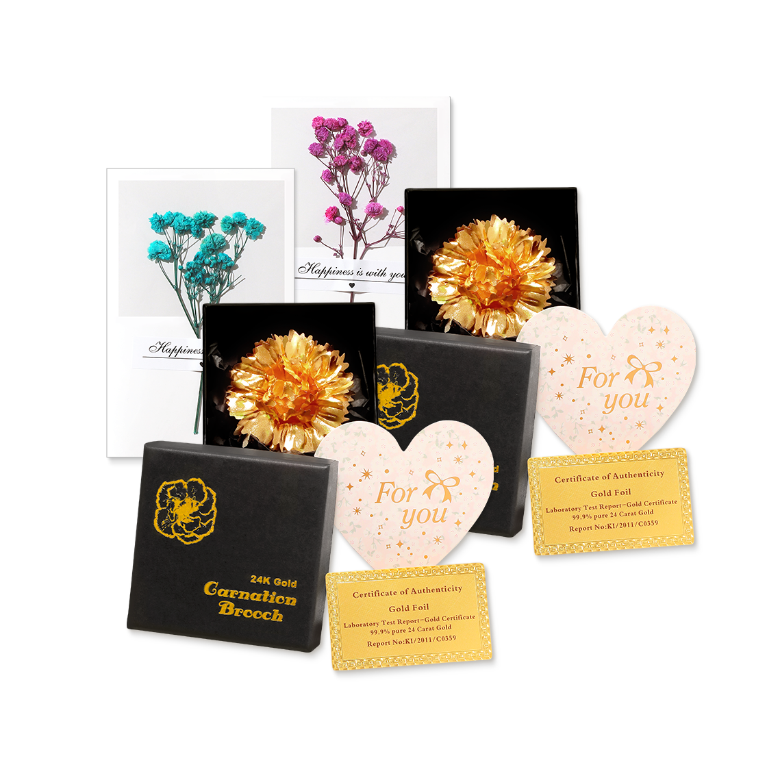 골드팡 가정의 달 1+1 99.9 24k 순금 카네이션 브로치 선물세트(GOLDPANG May Special 1+1 99.9 24k Gold Carnation Brooch Gift Set)
