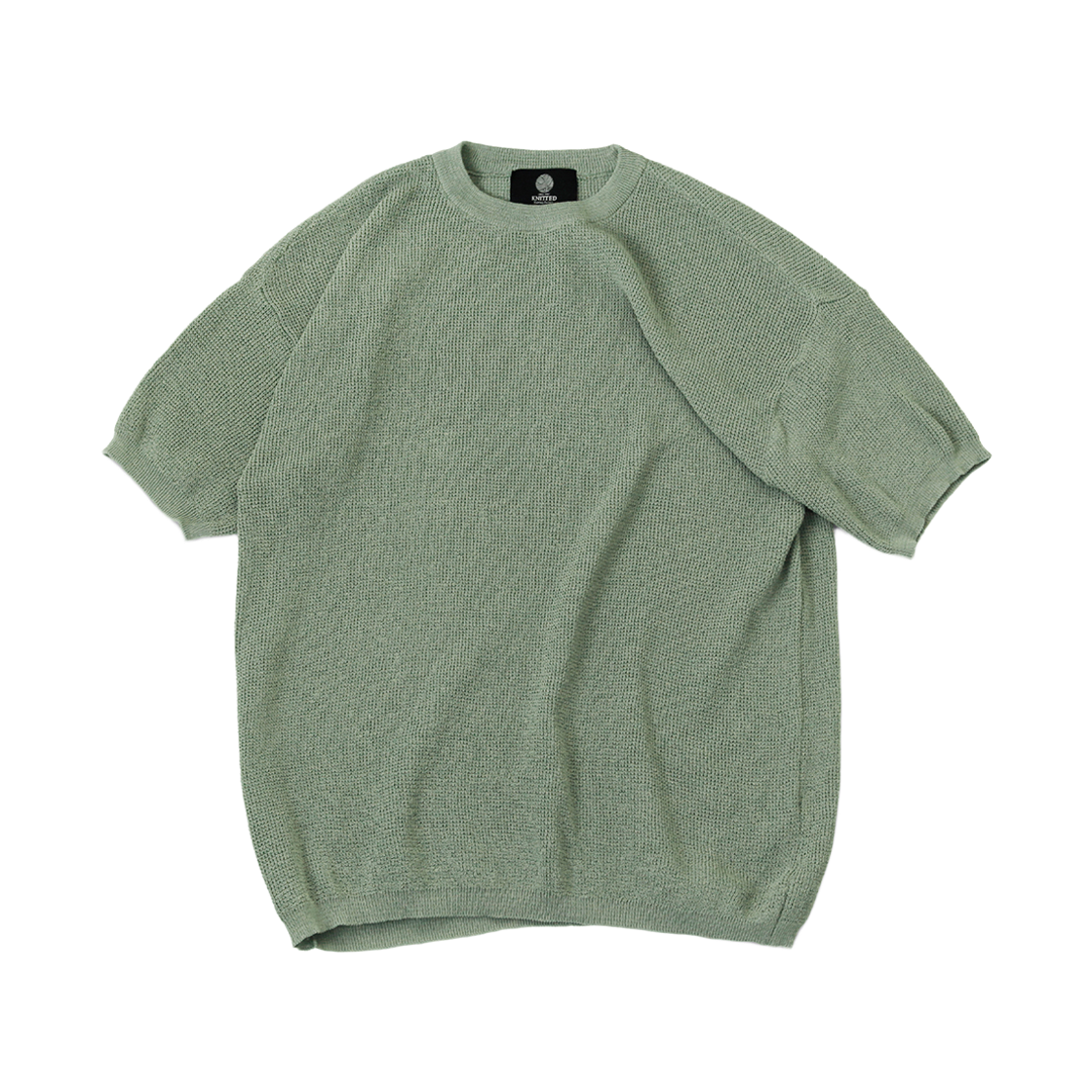 니티드 쿨에버 라운드 반팔 니트티 세이지 그린(Knitted Coolever Round Half Sleeve Knit T-shirt Sage Green)