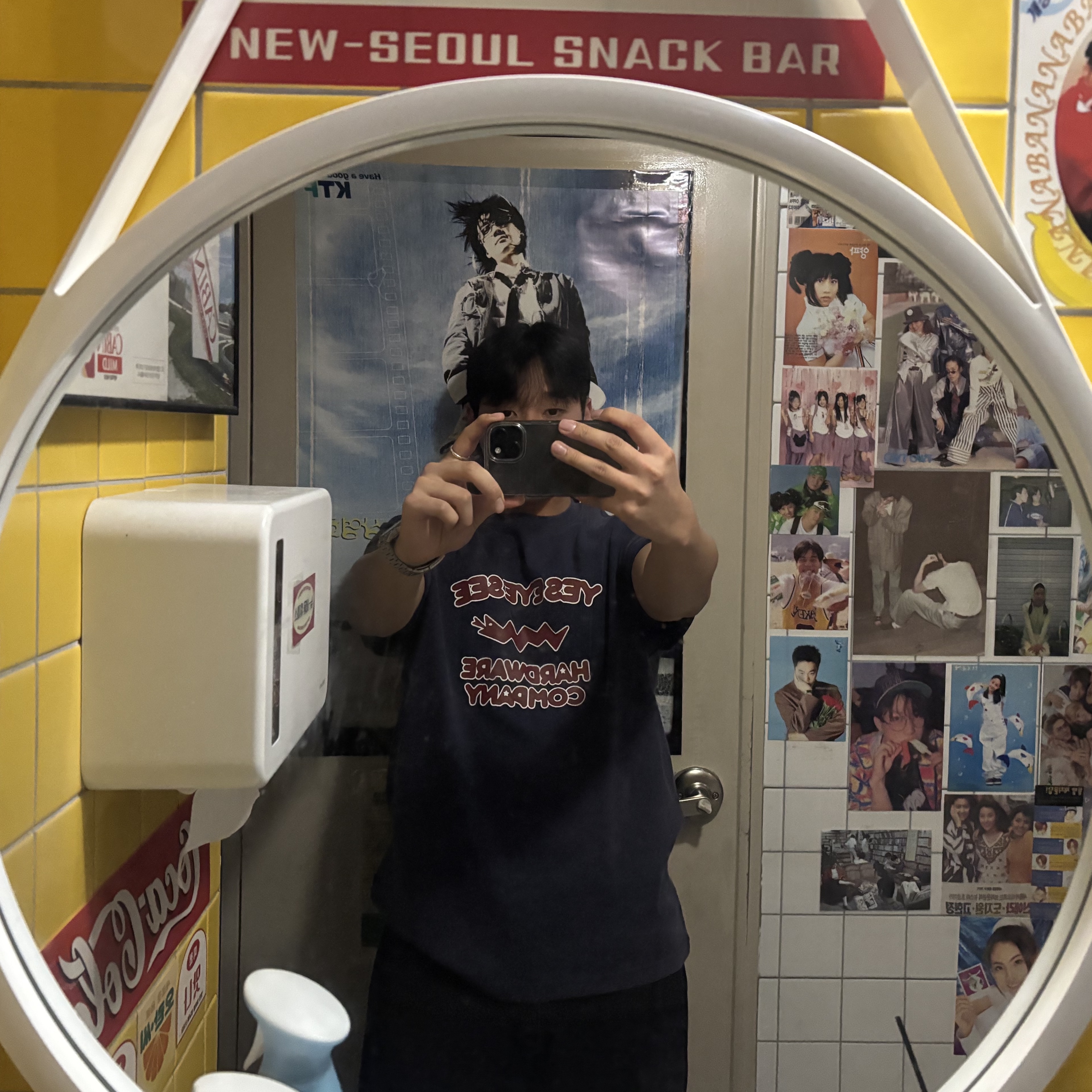 [더블적립]YESEYESEE SN Hardware Washed Tee Navy 착용 스타일